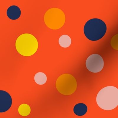 Random navy, yellow, pink and orange polka dots - Large scale
