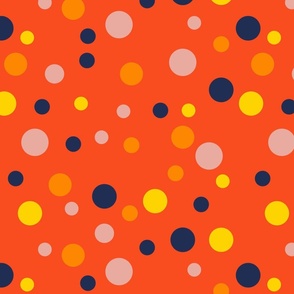 Random navy, yellow, pink and orange polka dots - Large scale