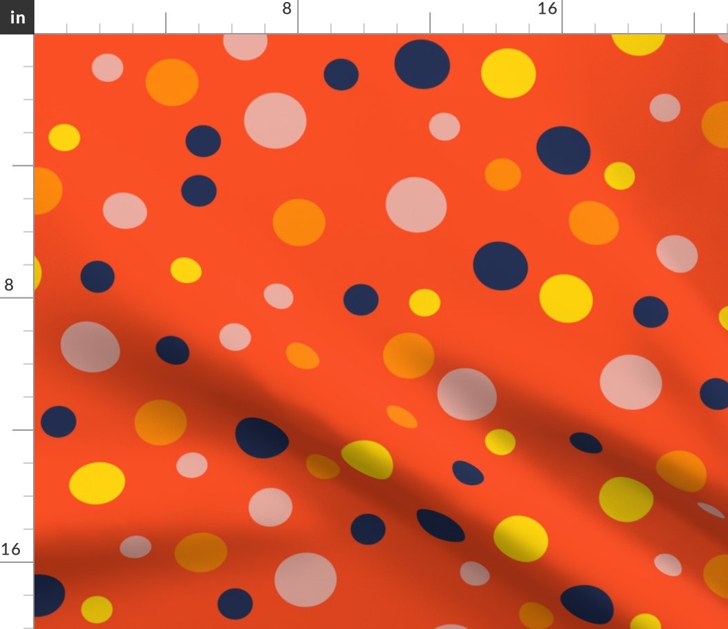 Random navy, yellow, pink and orange polka dots - Large scale