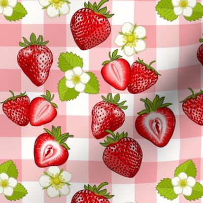 Juicy Strawberries - Pink gingham Check
