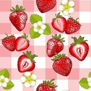 Juicy Strawberries - Pink gingham Check