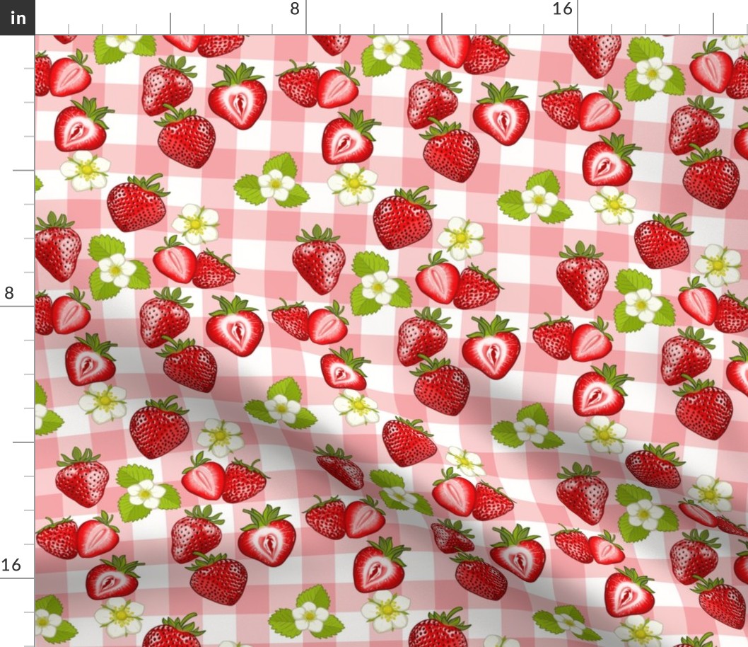 Juicy Strawberries - Pink gingham Check