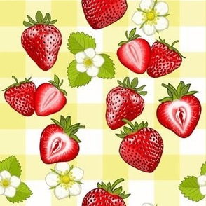 Juicy Strawberries - Yellow gingham Check