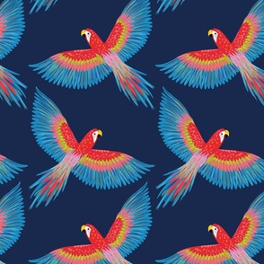 parrots in flight // navy // medium scale