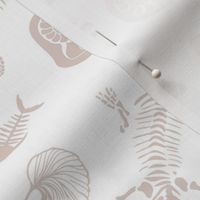 Jurassic discovery - Fossils and ammonites - paleontology studies and natural history design dinosaurs elephants shells under water creatures kids wallpaper earthy beige sand on white WALLPAPER LARGE