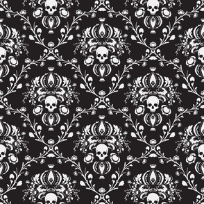 Skull Damask  10 H Repeat  White Skulls on Black  Pattern De  Designer  Wallcoverings and Fabrics