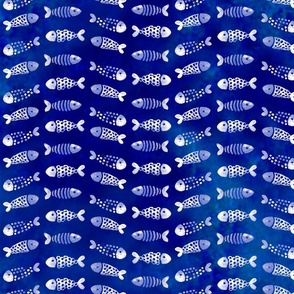 white fish waves blue batik