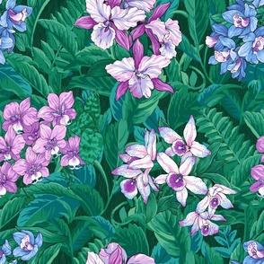 Joyful Jungle Tropical Floral Blue Purple Lush Greenery