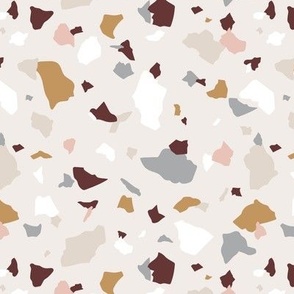 Traditional Italian marble stone terrazzo tiles minimalist abstract boho paper shard spots autumn ochre gray blush on ivory