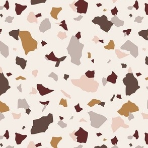 Traditional Italian marble stone terrazzo tiles minimalist abstract boho paper shard spots autumn ochre wine red gray on cream