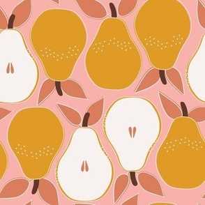 Golden pears on pink