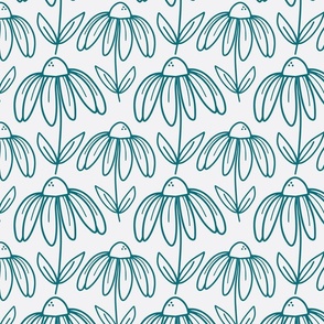 Pusing daisies - teal on white 