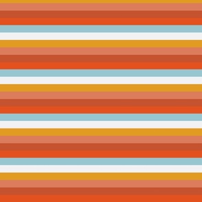 70s retro rainbow stripe in orange, red, blue.