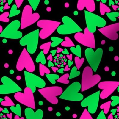 Hearts and Polka Dots Spiral (Green and Pink)