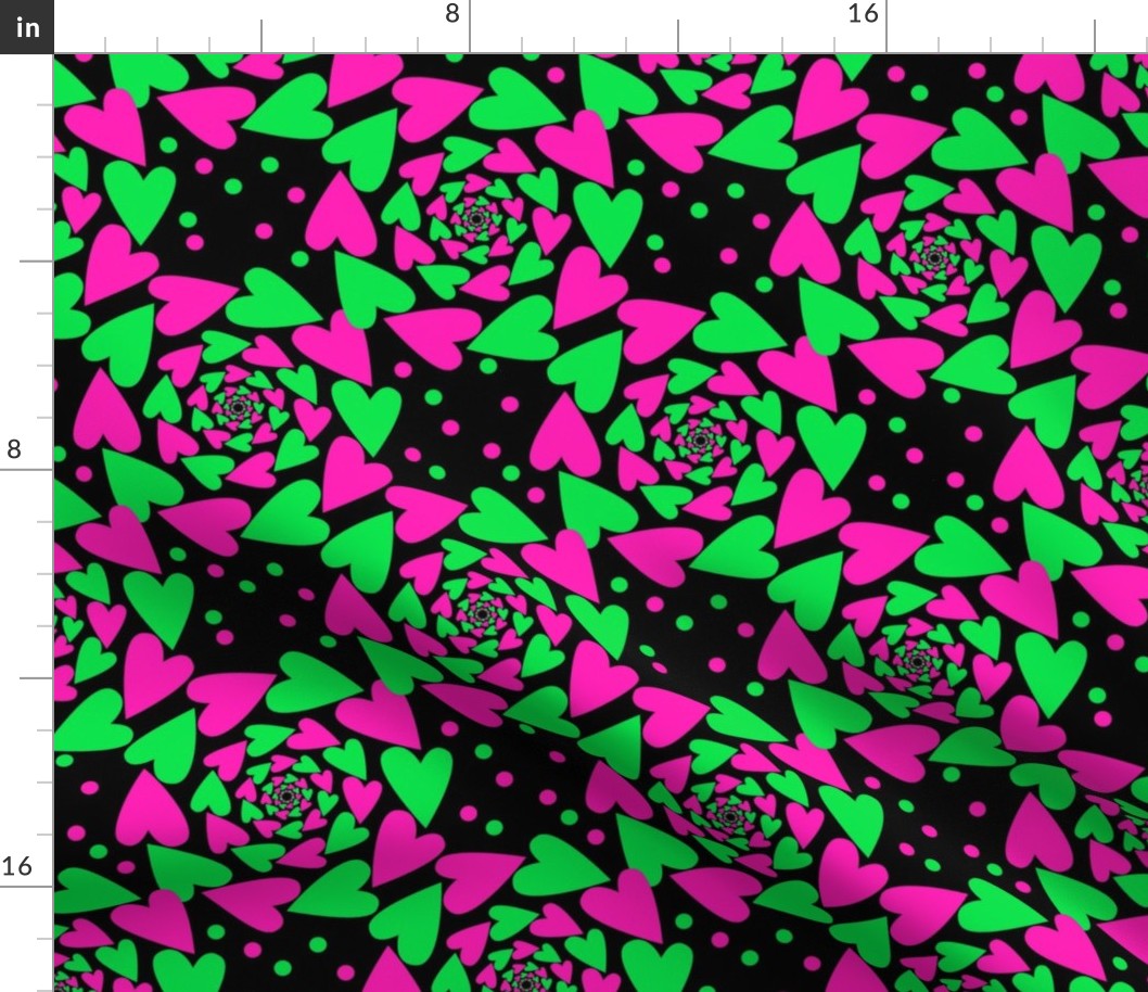 Hearts and Polka Dots Spiral (Green and Pink)