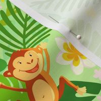 Tropical fun with little monkeys and frangipani (small size version)