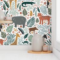 Jungle Animal Friends - hippo, tiger, giraffe, warthog, turtle, crocodile, meerkat, toucan - colorful - medium