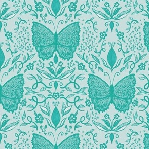 Lacy Butterfly Damask, Turquoise by Brittanylane