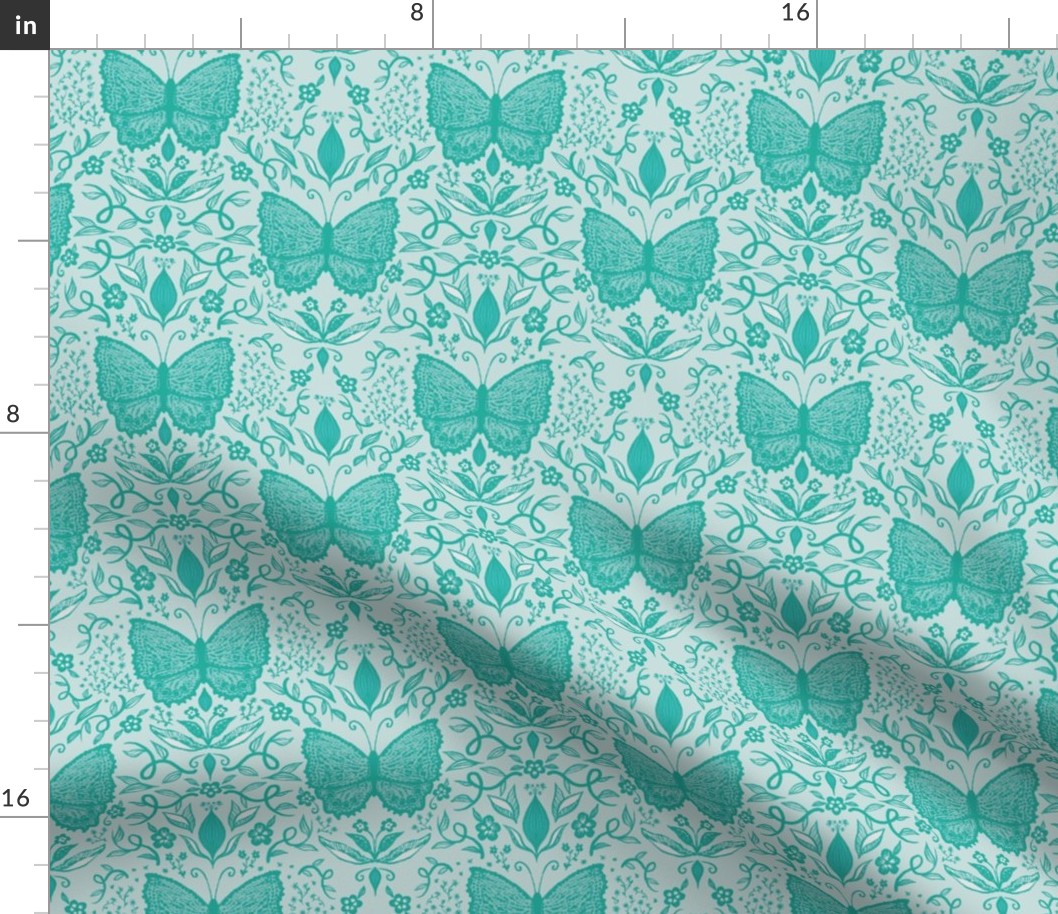 Lacy Butterfly Damask, Turquoise by Brittanylane