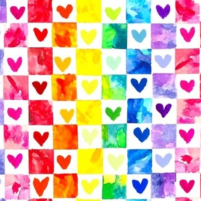 rainbow hearts watercolor checks