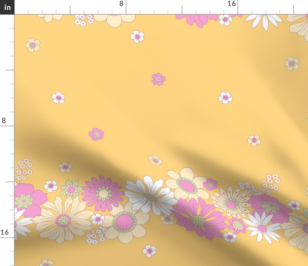 70s Pretty Floral - Playful Border on Yellow