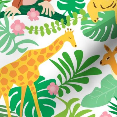 Fun Joyful Jungle Animals on white - Nursery Kids
