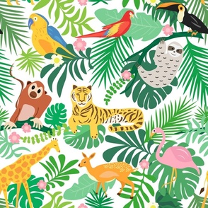 Fun Joyful Jungle Animals on white - Nursery Kids