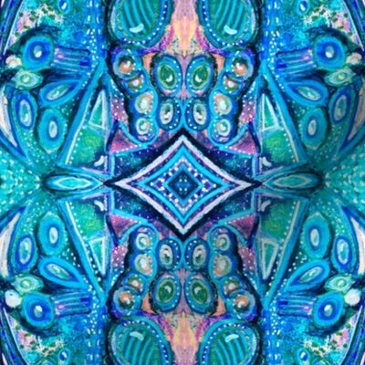 Blue hued ethnic boho painterly geometric mirrored print small