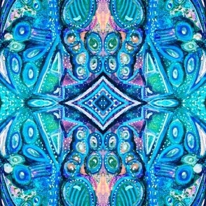 Blue hued ethnic boho painterly geometric mirrored print small