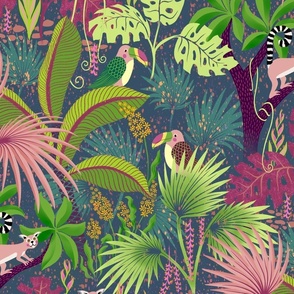 joyful jungle with makis and toucans - large scale