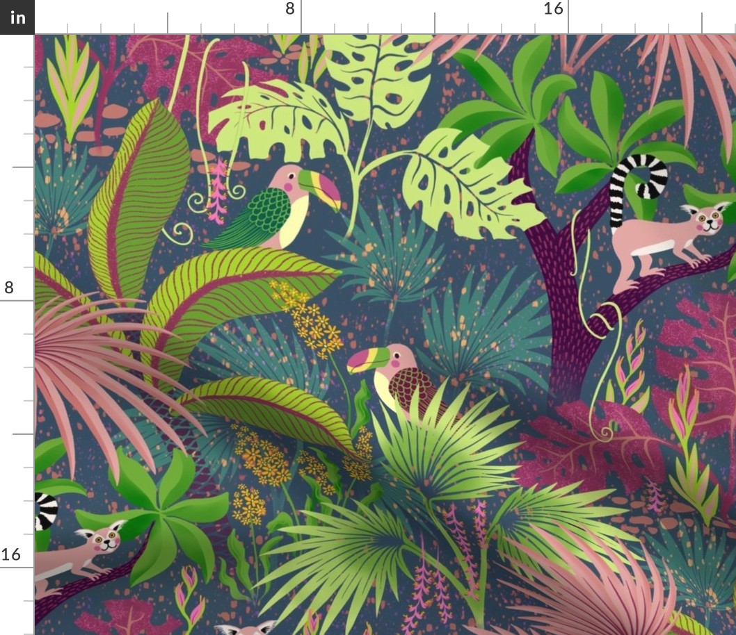 joyful jungle with makis and toucans - large scale