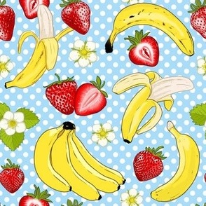 Strawberry and Banana - polka blue