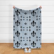 Fleur de Lis Stripe Blue Gray Gray with Text