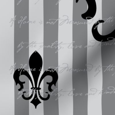 Fleur de Lis Stripe Gray Charcoal with Text