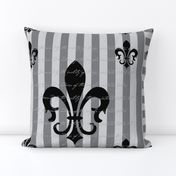 Fleur de Lis Stripe Gray Charcoal with Text