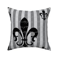 Fleur de Lis Stripe Gray Charcoal with Text