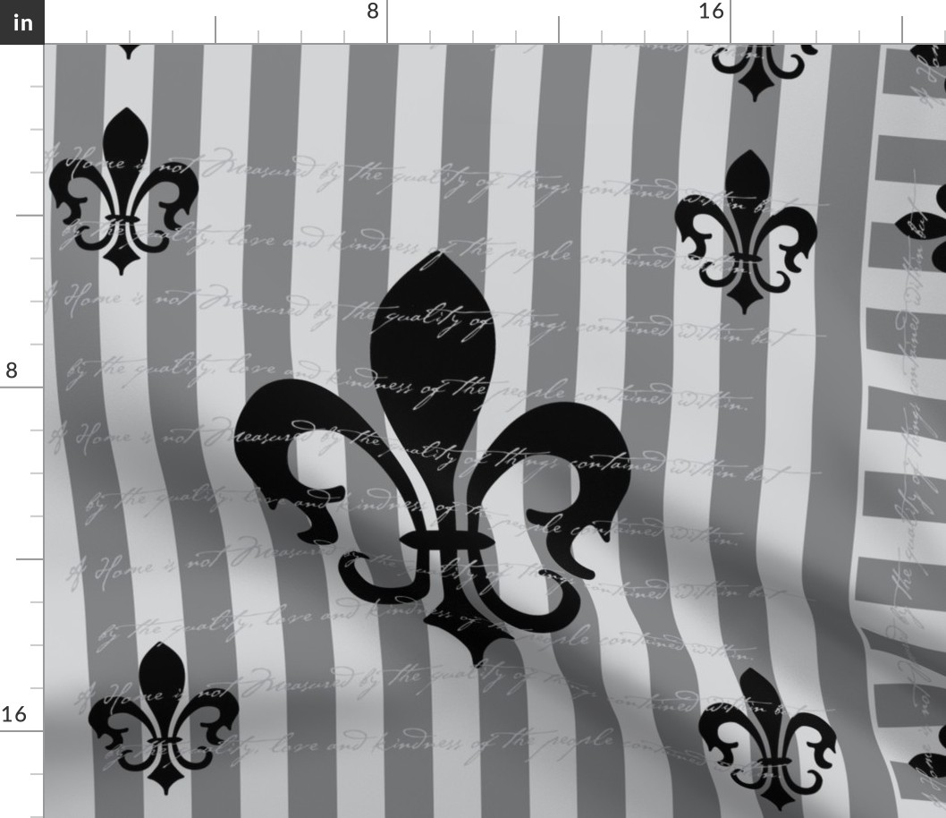 Fleur de Lis Stripe Gray Charcoal with Text