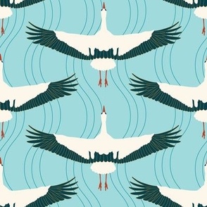 Medium Migration of The Cranes with Light Blue Background