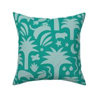 Jungle Silhouettes - Teal and Turquoise Lg.