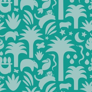 Jungle Silhouettes - Teal and Turquoise Lg.