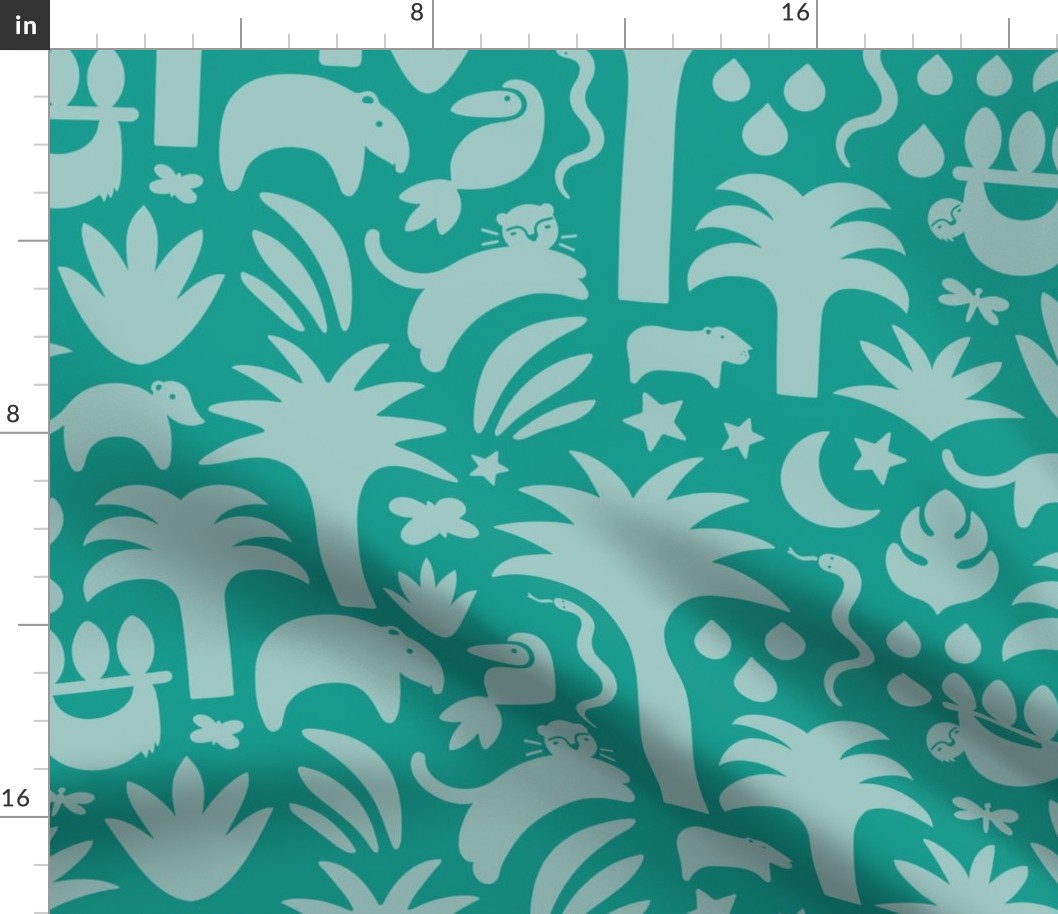 Jungle Silhouettes - Teal and Turquoise Lg.