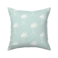 Palms Trees tropical island white on seaglass green blue by Jac Slade