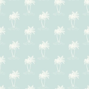 Palms Trees tropical island white on seaglass green blue by Jac Slade