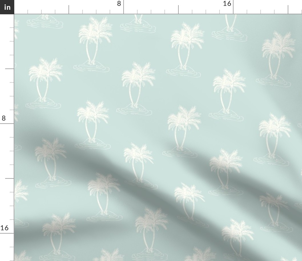 Palms Trees tropical island white on seaglass green blue by Jac Slade