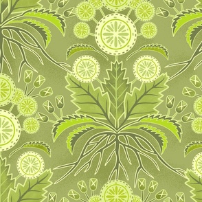Art Nouveau Dandelions Green