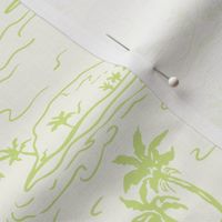 Whisunday Tropical Islands sailing boats and palms Toile honeydew green on natural by Jac Slade