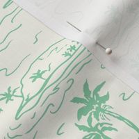 Whitsunday Tropical Islands sailing boats and palms Toile jade green white