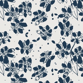 Vintage Garden - Lace - Blue On Bone.