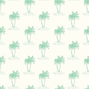 Palms Trees tropical island jade green on natural cream by Jac Slade