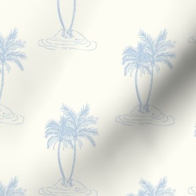 Palms Trees tropical island fog blue on natural cream by Jac Slade